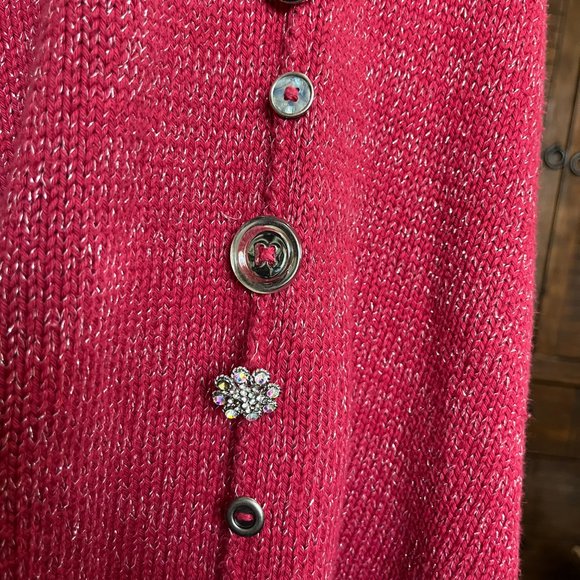 Soft Surroundings Mixed Button Crystal Rhinestone Shimmery Red Tunic Sweater L - Picture 5 of 11